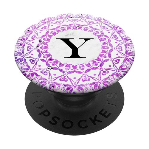 Cell Phone Pop Up Grip Holder,Monogram Mandala White Pink Y PopSockets Grip and Stand for Phones and Tablets