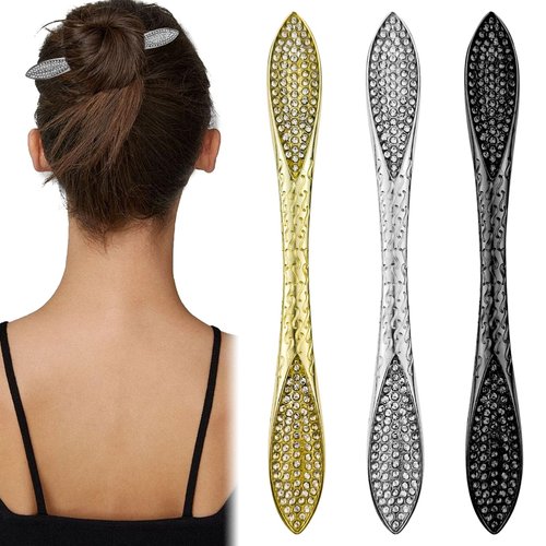 3 PACK Metal Hair Stick, Rhinestone Vintage Hairpin Hair Pins Forks Retro Chinese Chopsticks Bun Updo Holders Accessories for Women Girls