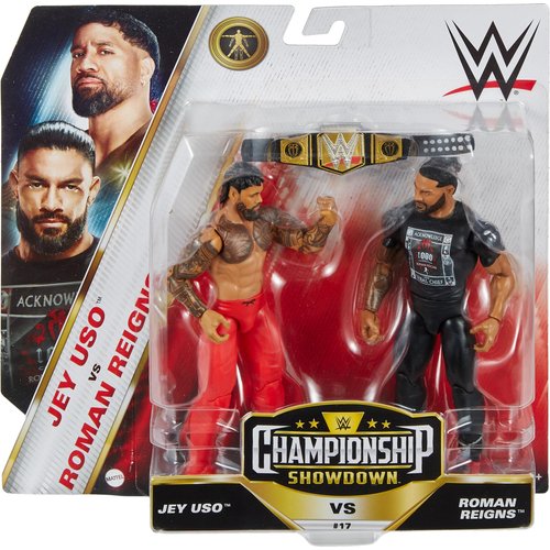 Mattel WWE Main Event Championship Showdown 2-Pack Action Figures & Accessory, Series Roman Reigns vs Jey USO Collectible Set​