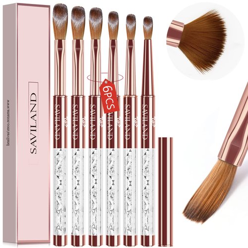 Saviland Acrylic Nail Brush Set - 6PCS Kolinsky Acrylic Nail Brush for Acrylic Powder Nail Brushes for Acrylic Application Size 4/6/8/10/12/14