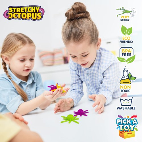 Octopus Wall Crawling Sticky Toys for Kids, 4 Pack, Soft and Flexible Squishy Walkers, Bright and Colorful Climbers, Washable and Reusable Stickiness, Birthday Party Favors and Stocking Stuffers