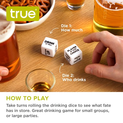 True Drinking Dice - Adult Party Games Drinking - Fun Drinking Games for Parties - Includes 2 Dice with Instructions - 2+ Players Dice Drinking Game