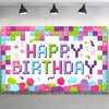 Newwiee 6 x 3.6 ft Building Blocks Birthday Backdrop Banner Birthday Fabric Photography Backdrop Party Decorations for Girls and Boys Birthday Party Supplies
