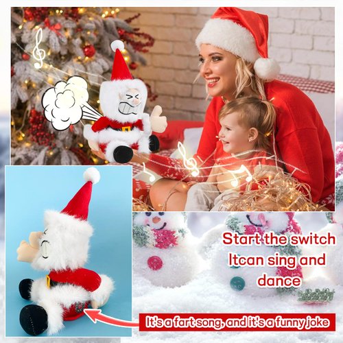 Funny Jokes White Elephant Gifts Christmas Toys Gifts Talking Vibrating Spinning Santa Claus Plays JINGLE BELLS With hilarious Sounds Christmas Plush Interactive Toy With Box Xmas Gift For Kids,11"