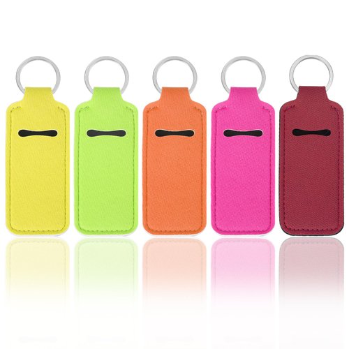 5PCS Chapstick Holder Key Chain Cute Lip Balm Holder Keychain Clip on Chapstick Lipstick and Lip Gloss Keychain Sleeve Holder, Stocking Stuffers for Women(Burgundy Red/Purple/Orange/Yellow/Green)