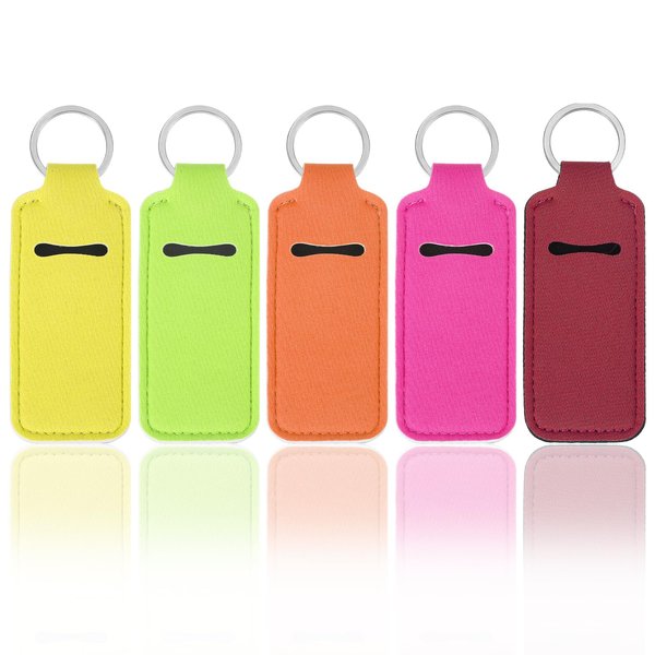 5PCS Chapstick Holder Key Chain Cute Lip Balm Holder Keychain Clip on Chapstick Lipstick and Lip Gloss Keychain Sleeve Holder, Stocking Stuffers for Women(Burgundy Red/Purple/Orange/Yellow/Green)