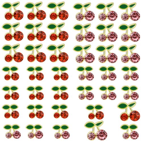 40Pcs Cherry Nail Rhinestones 3D Cherry Nail Charms Cute Nail Art Charms Crystal Shiny Gems Nail Studs Luxury Nail Art Decoration Set for Acrylic Nail Design Women Girls DIY Craft Manicure Supplies
