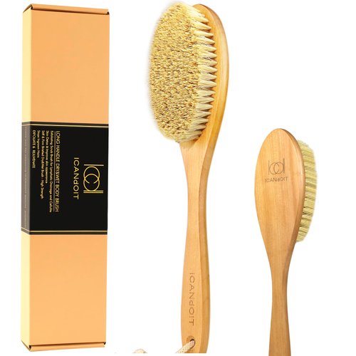 ICANdOIT Very Stiff Dry Brushing Body Brush for Men&Women, Long Handle Dry Skin Brush for Cellulite and Lymphatic Drainage with Natural Agave Cactus Tampico Fiber Bristles