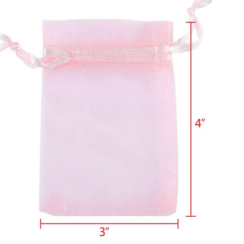 Boshen 100/200PCS Organza Gift Candy Sheer Bags Mesh Jewelry Pouches Drawstring Bulk for Wedding Party Favors Christmas (3" X 4"(100PCS), Pink)