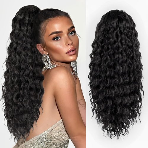 AISI BEAUTY Ponytail Extension Curly Drawstring Ponytail for Black Women Ponytail Hair Extensions 24 Inch Long Curly Synthetic Clip in Ponytails Extension for Women(24-4#)