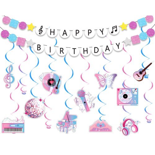 Music Birthday Party Decorations Popular Singer Hanging Swirls Banner Decor Friendship Bracelet Banner Singer Theme Ceiling Hanging Party Supply for Girls Birthday Fans Celebration Party Supplies