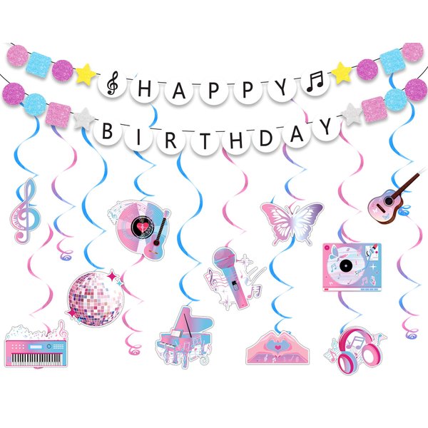 Music Birthday Party Decorations Popular Singer Hanging Swirls Banner Decor Friendship Bracelet Banner Singer Theme Ceiling Hanging Party Supply for Girls Birthday Fans Celebration Party Supplies