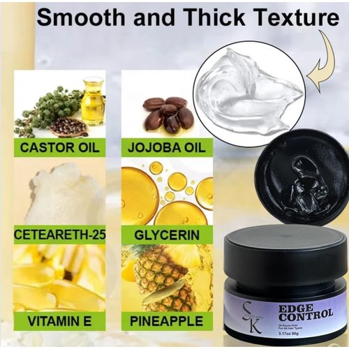 Superior Kurls Extreme Edge Control, 24-Hour Hold, Infused With Castor Oil, Non-Greasy, Non-Flaking, 4c Hold, Pineapple scent 3.17oz, Black