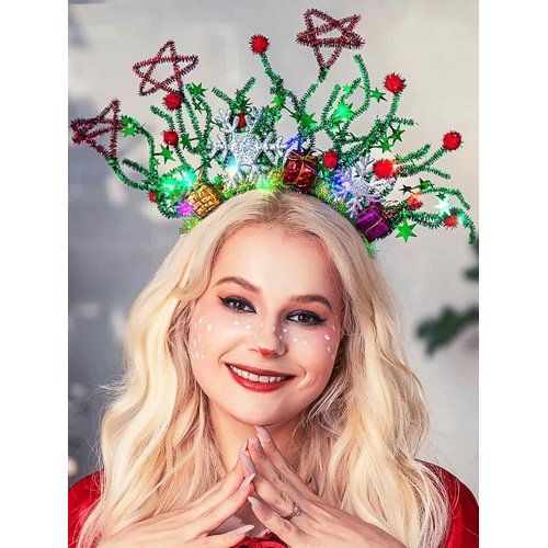 TWINKLEDE Christmas Headband Light Up Headpiece Glitter Xmas Hair Band Christmas Party Hair Accessories for Women and Girls