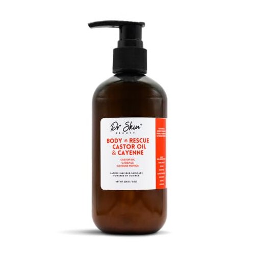 Dr Skin Body Rescue Castor Oil infused with cayenne pepper and cabbage- Soothe & Support. 100% natural. For all skins. 8 oz