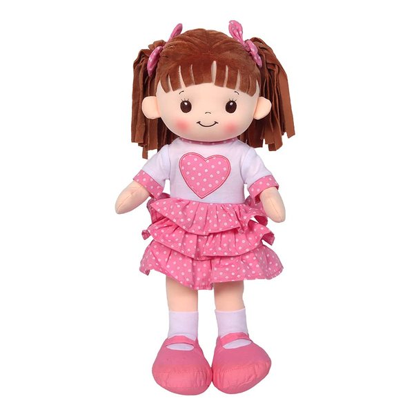 Linzy Toys, 16"" Little Sweet Hearts Interactive Soft Plush RAG Doll, Embroidered FACE & Removable Clothes (90961)