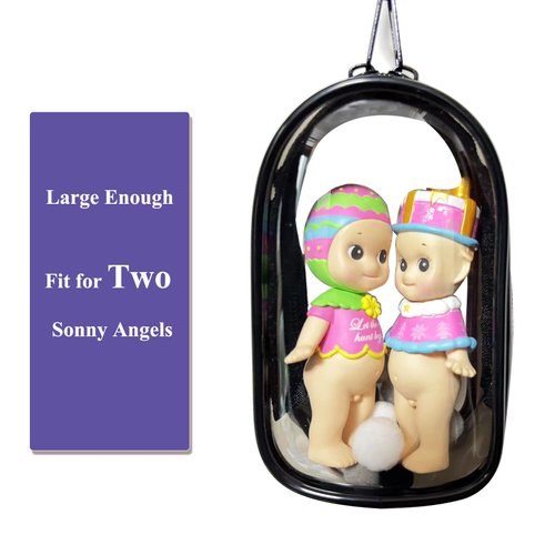 Yushen Clear Figure Display Bag with Keychain for Sonny Mystery Box Mini Figures Doll Carrying Display Case Keychain Pouch for Collectibles (Black, Cabin)