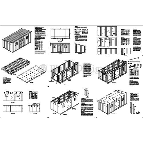 10' x 20' Deluxe Back Yard Storage Shed Project Plans / Do it yourself, Modern Roof Style Design #D1020M
