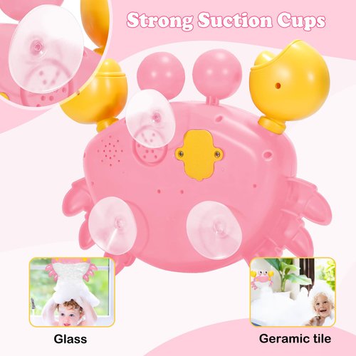 YUISTRE Baby Bath Toys Crab:Bubble Machine Bath Toy Crab Bath Bubble Maker,Blow Bubbles and Plays Children’s Songs,Bath Toys for Toddlers 1-3,Battery Operated(Pink)