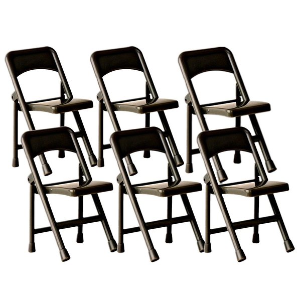 Set of 6 Black Plastic Toy Folding Chairs for Wrestling Action Figures