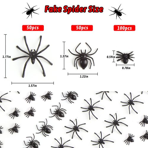 CCINEE 200 pcs Mini Realistic Spiders, Black Small Spiders Fake Plastic Spiders Prank Prop Joke Toys for Home Decoration Halloween Party Favors Supply, 3 Sizes