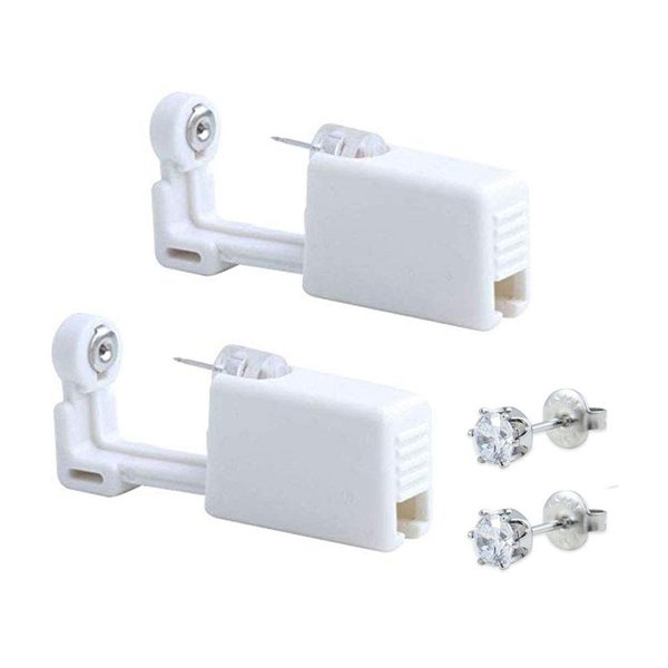 HERMOSA 2 Pack Ear Piercing Gun Earring Disposable Ear Stud Gun Sterile No Pain Ear Piercing Gun (White)