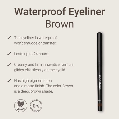 Sandstone Scandinavia Brown Waterproof Eyeliner Pencil - Vegan Hypoallergenic Eyeliner for Sensitive Eyes - Smudge Proof Gel Eyeliner Brown - Anti-Aging Properties Hypoallergenic Makeup