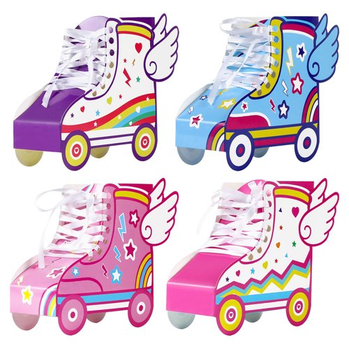 12 Pcs Roller Skating Birthday Party Favor Boxes Roller Skate Paper Boxes Table Centerpiece Sneaker Candy Treat Box Retro Skate Gift Wrap Box for Retro 60s 80s Birthday Party Decoration Supplies