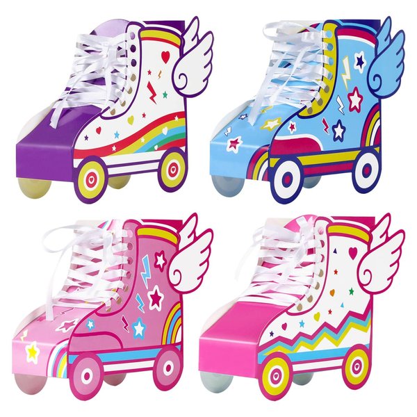 12 Pcs Roller Skating Birthday Party Favor Boxes Roller Skate Paper Boxes Table Centerpiece Sneaker Candy Treat Box Retro Skate Gift Wrap Box for Retro 60s 80s Birthday Party Decoration Supplies
