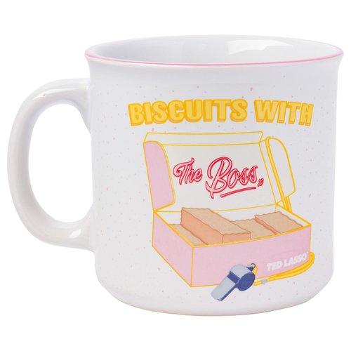 Silver Buffalo Ted Lasso Biscuits with the Boss Ceramic Camper Style Coffee Mug, 20 Ounces