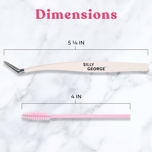 Silly George Pop-On Lashes Placement Tool + Spoolie - Precision DIY Cluster Lash Extension Tweezers & Eyelash Fluffing Tool, 2-Piece Set
