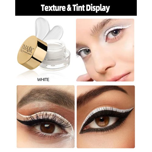 White Eyeliner Gel Pot, Long Lasting Waterproof Eyeliner Cream Gel, High-Intensity Pigments Smudge-Proof Eye Liner Eyebrow Pomade, Makeup Gift for Women Girl delineador de ojos contra el agua