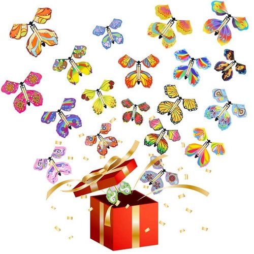 Chenkaiyang 20pcs Magic Flying Butterfly, Wind Up Butterfly Toy Bright Colors Elastic Band Flying Butterflies Toy Surprise Gift for Wedding Birthday Party