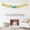 RoadSea Born Two Be Wild Banner - Boy Girl Kid 2nd Birthday Party Supplies - Baby Shower Idea and Gift - Two Years Old Birthday Party Decorations - Gold Glitter