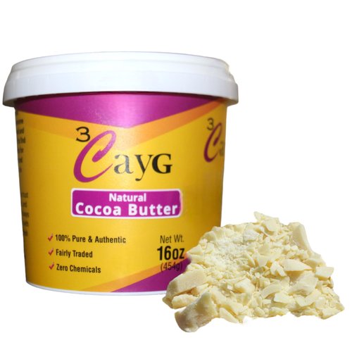 3CayG Natural Cocoa Butter 1LB Raw Unrefined- Luxurious Skin Moisturizer and Hair Conditioner