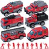 LovesTown 50PCS Fire Truck Toy Set, 6PCS Die-cast Small Rescue Emergency Vehicles Red Fire Trucks 44PCS Firemen Toy Figures for Kids Boys Birthday
