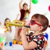 Poen 12 Pcs Toy Trumpet Kids Mini Metallic Trumpet Musical Instruments Plastic Trumpet Noise Makers for New Year Parties Kids Events Party Favors Music Class Stage Props 7 Inch(Gold)