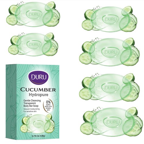 Duru Cucumber Glycerin Bar Soap Cleansing Bar Moisturizing Sensitive Skin - Vegan Transparent Paraben Free Alcohol Free Silicone Free Phthalete Free Gluten Free Body Wash - 6 Pack