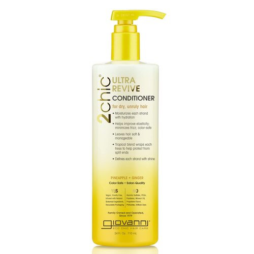 GIOVANNI 2chic Ultra-Revive Conditioner - Moisturizing Conditioner with Pineapple & Ginger, Coconut, Guava, & Aloe Vera Helps Dry Unruly Hair, Paraben Free, Color Safe - 24 oz