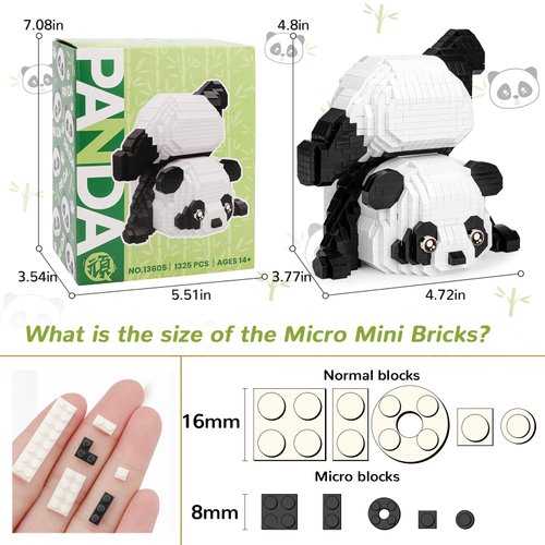 Cute Panda Mini Building Blocks Sets for Goodie Bags, Not Compatible with Lego Animals, 1325 PCS Micro Mini Building Toy Bricks for Adults, Party Favors for Kids Boys Girls 12-14