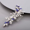 Chargances Blue Crystal Bride Wedding Hair Comb Pearl Rhinestone Sapphire Hairpins Gift for Women and Girls (Silver)