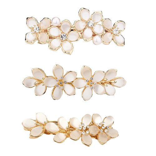 3pcs Opal Flower Rhinestone Hair Clip French Crystal Vintage Hair Barrettes Elegant Pearl Hair Accessories