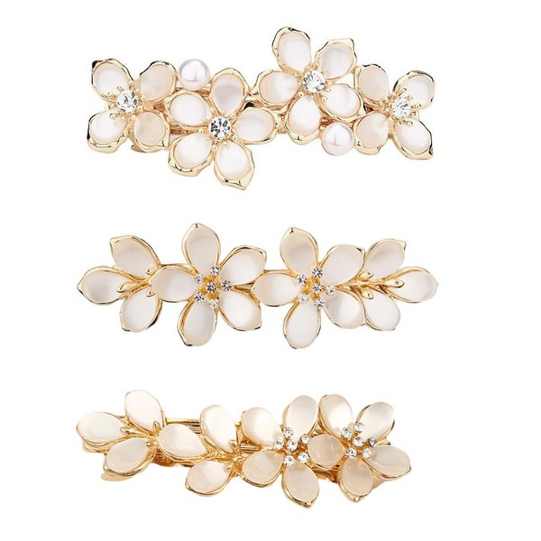 3pcs Opal Flower Rhinestone Hair Clip French Crystal Vintage Hair Barrettes Elegant Pearl Hair Accessories