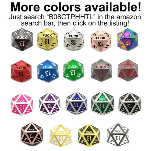 Pink and Silver Metal D20 F*** Dice Critical Fail F 20 Sided Die Set DND Black Gunmetal Color Number for Role Playing Game Dungeons and Dragons D&D Pathfinder Shadowrun Girl Gamer Female