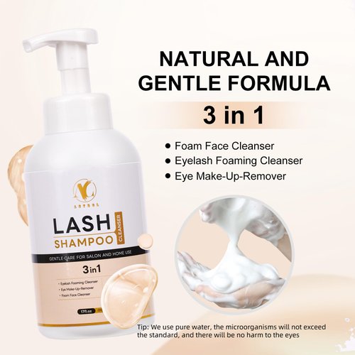 ACTROL Eyelash Extension Cleanser Eyelash Shampoo for Lash Extensions Foam Brushes for Lash Wash & Brushes Eyelid Cleanser for Makeup for Salon and Home Use (500ml)