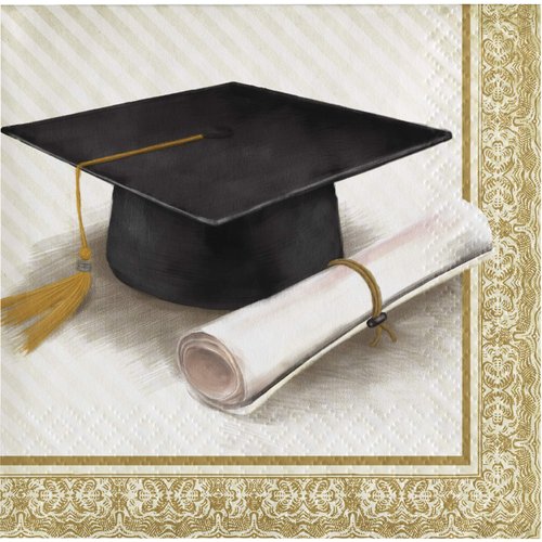 Creative Converting Classic Graduation Beverage Napkins, 5", Gold and Silver