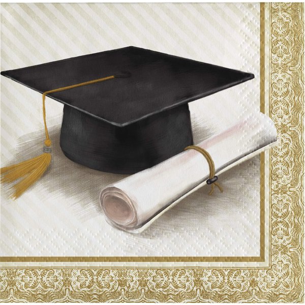 Creative Converting Classic Graduation Beverage Napkins, 5", Gold and Silver