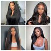 MACA BAKA Kinky Straight Synthetic Lace Front Wig Glueless 180 Density Long Black Yaki Straight 13x4 Lace Front Wigs for Black Women Pre Plucked 24 Inches Natural Color