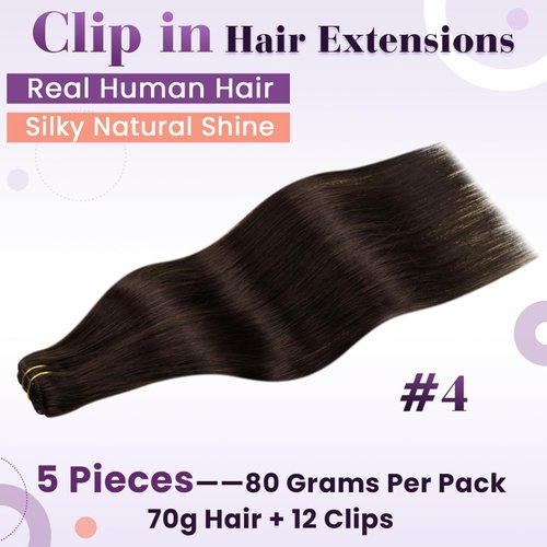 LaaVoo Hair Extensions Clip ins Human Hair Brown Clip in Extensions Real Human Hair Dark Brown Hair Extensions Real Human Hair Clip in for Short Hair Double Weft 12 Inch 5pcs 80g