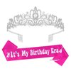 YARIEW It's My Birthday Era Sash and Birthday Crown for Women Era Tour Birthday Party Sash Birthday Tiara for Women Birthday Party Decorations Happy Birthday Accessories Pink